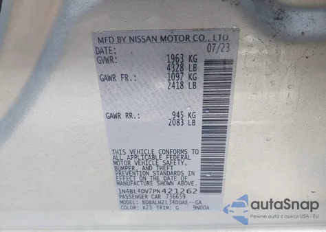 2023 Nissan Altima Sv Fwd из США, поврежденный, VIN 1N4BL4DV7PN421262